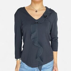 vintage slinky black 3/4 sleeve ruffle blouse